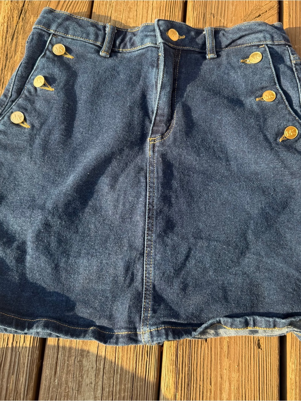 Michael Kors Denim Mini Skirt Women’s Size 6 Dark Wash Sailor Gold Button
